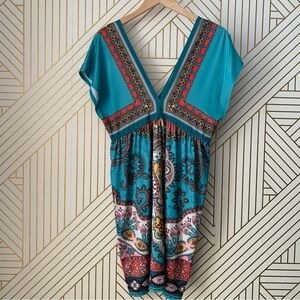 🍀 3/$30 Flying Tomato deep v neck paisley boho bohemian floral dress S